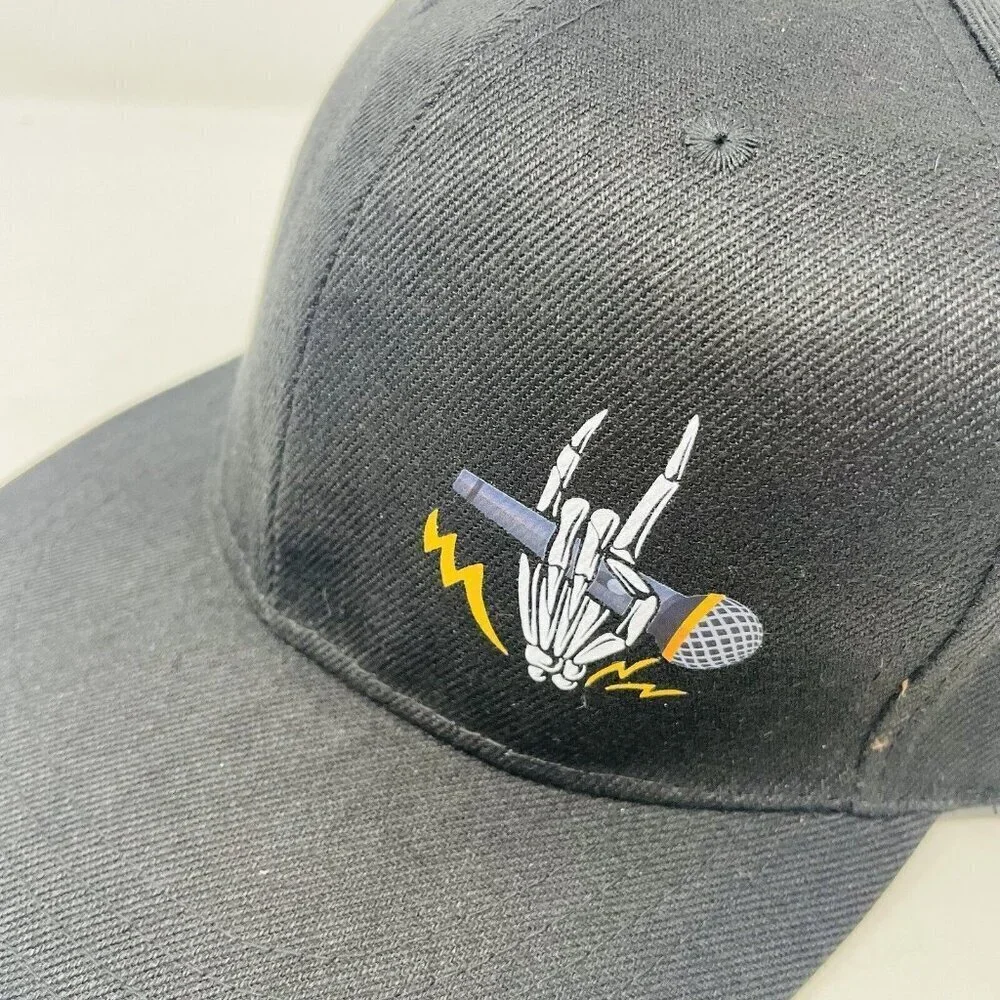 Mens Skeleton Hand with Microphone Canvas Trucker Hat‎ Snapback Adjustable Cap